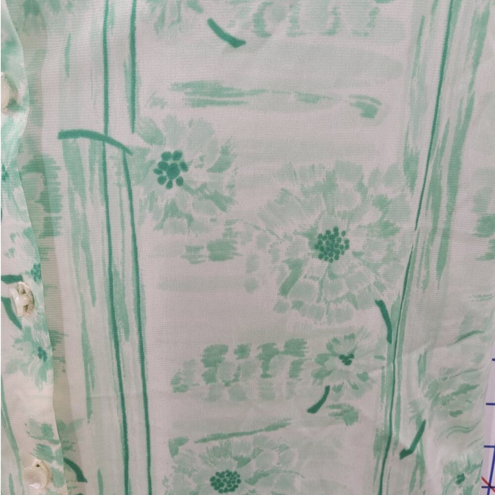 Vintage Graff Green Floral Short Sleeve Blouse Single Stitch Button Down‎ Top - Picture 8 of 12